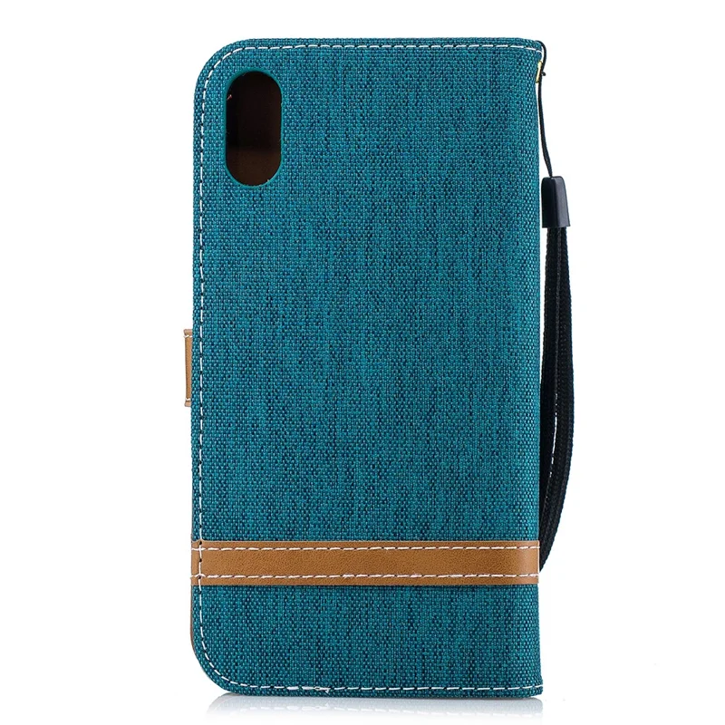 For iPhone XR 6.1 inch Assorted Color Jeans Cloth Wallet Stand Leather Mobile Cover - Green