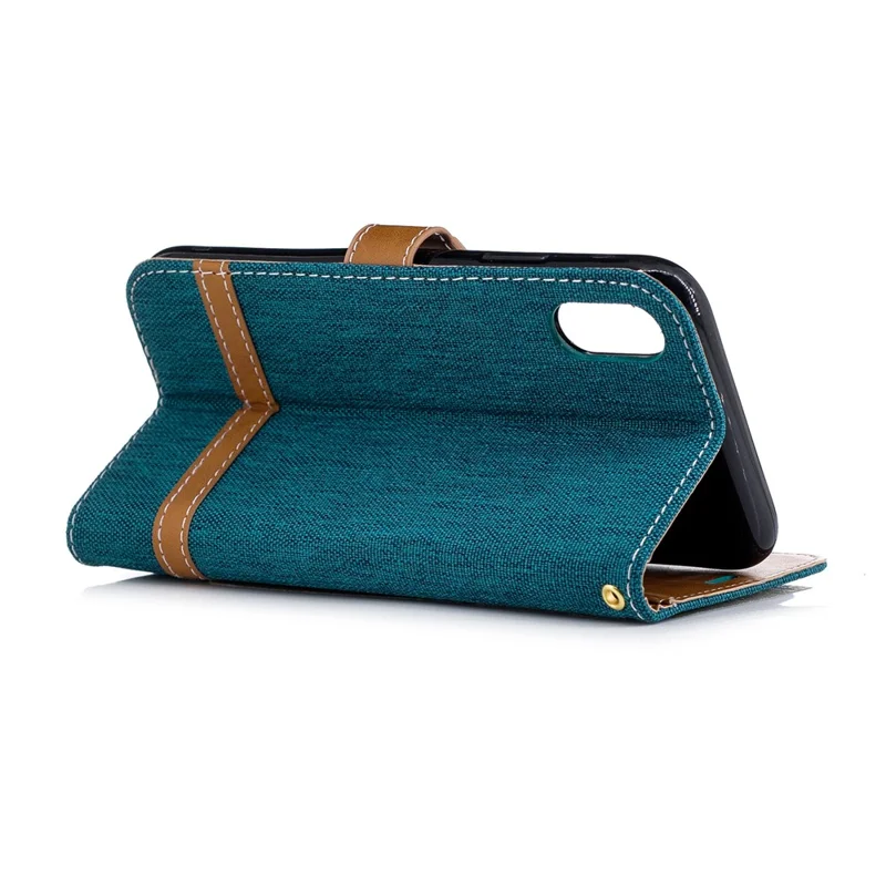 For iPhone XR 6.1 inch Assorted Color Jeans Cloth Wallet Stand Leather Mobile Cover - Green