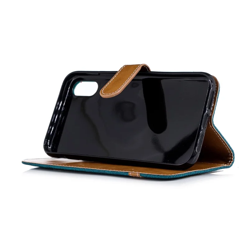 For iPhone XR 6.1 inch Assorted Color Jeans Cloth Wallet Stand Leather Mobile Cover - Green
