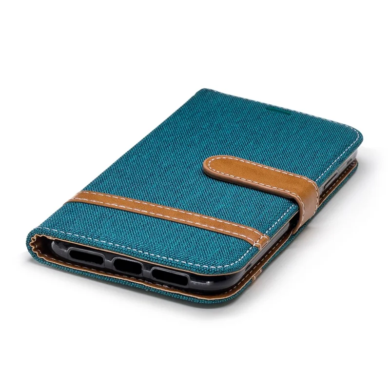 For iPhone XR 6.1 inch Assorted Color Jeans Cloth Wallet Stand Leather Mobile Cover - Green