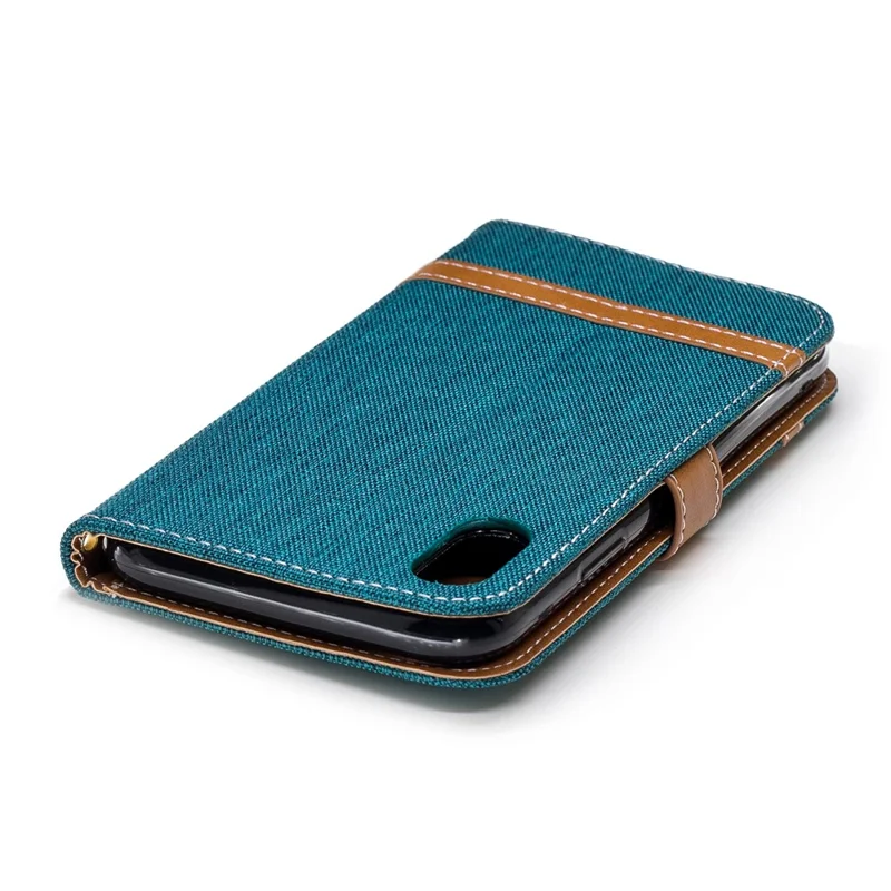 For iPhone XR 6.1 inch Assorted Color Jeans Cloth Wallet Stand Leather Mobile Cover - Green