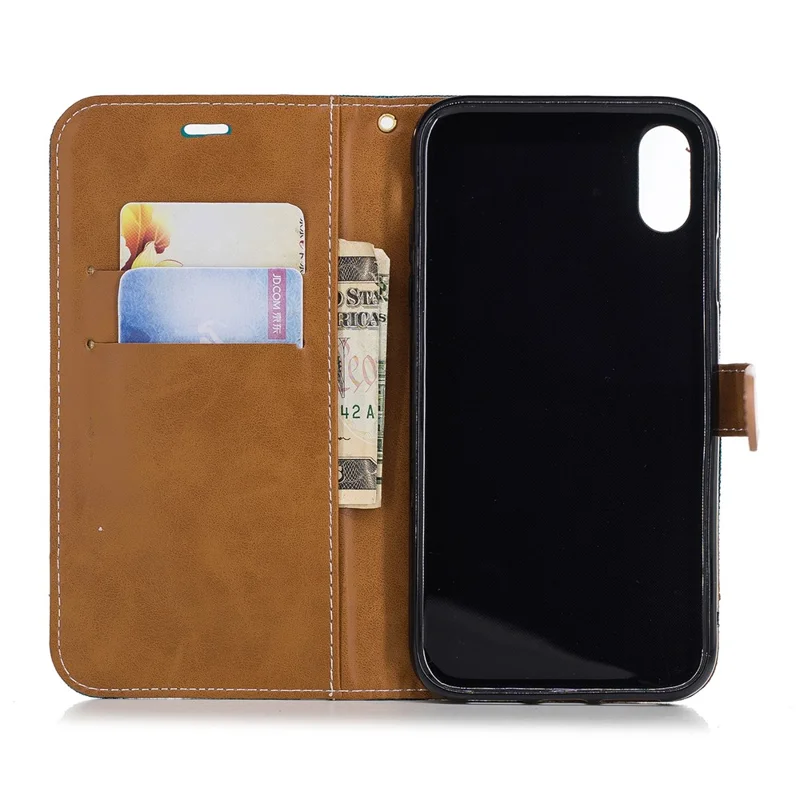 For iPhone XR 6.1 inch Assorted Color Jeans Cloth Wallet Stand Leather Mobile Cover - Green