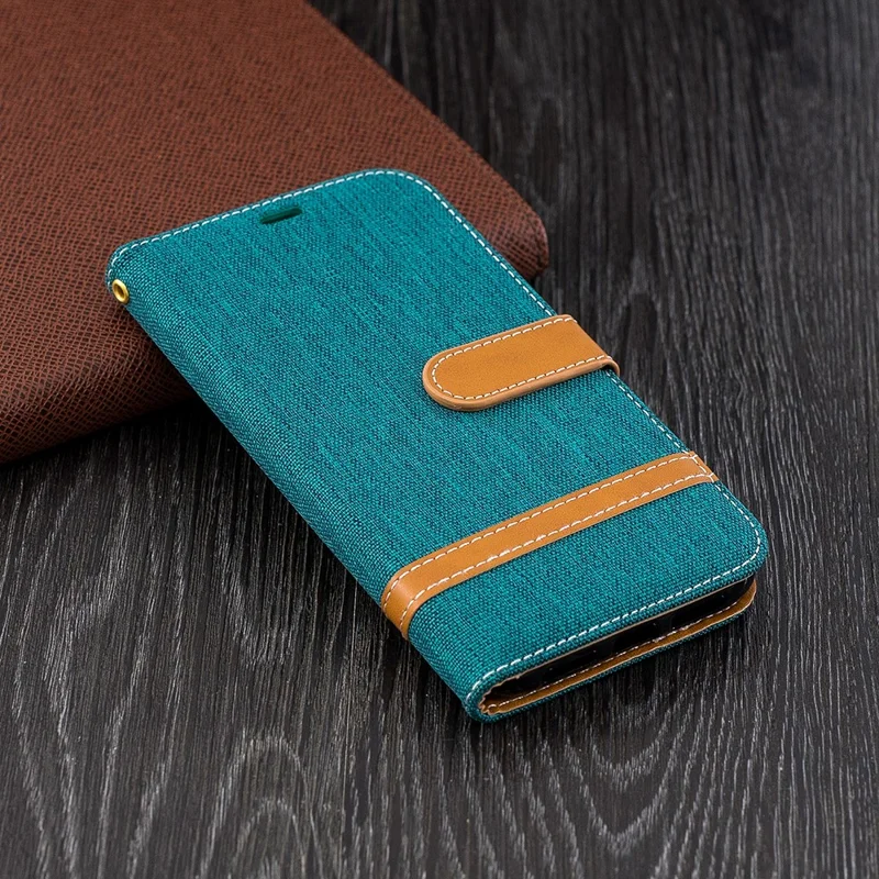 For iPhone XR 6.1 inch Assorted Color Jeans Cloth Wallet Stand Leather Mobile Cover - Green
