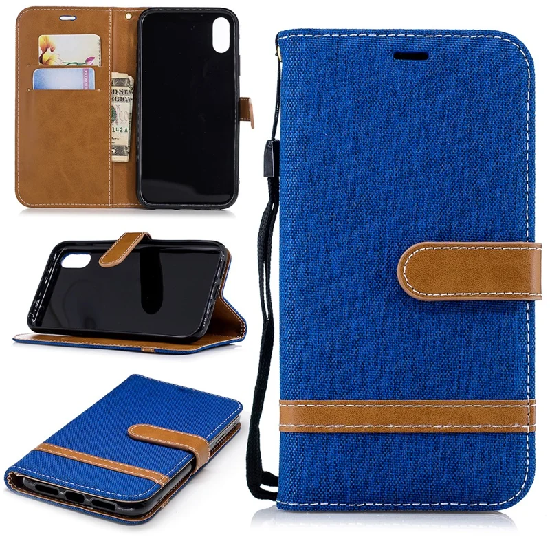 For iPhone XR 6.1 inch Assorted Color Jeans Cloth Wallet Stand Leather Mobile Shell - Baby Blue