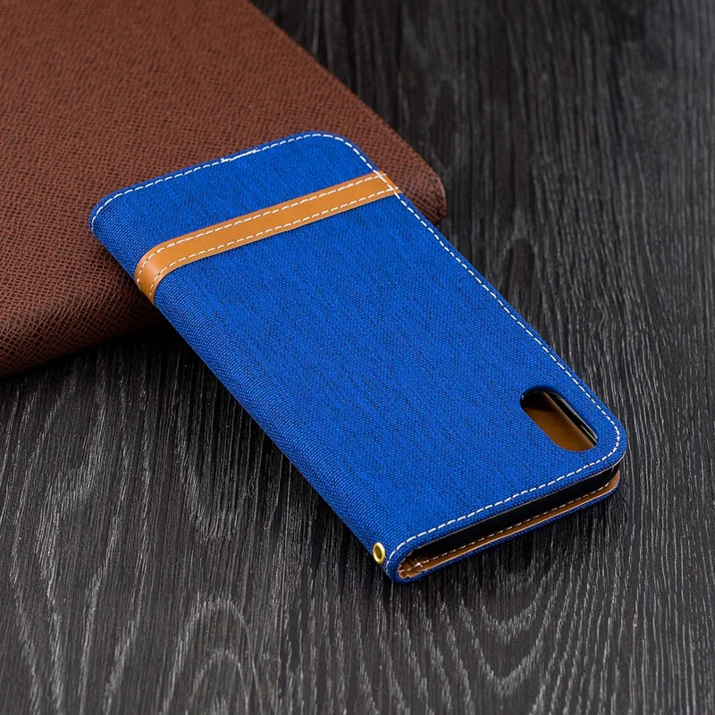 For iPhone XR 6.1 inch Assorted Color Jeans Cloth Wallet Stand Leather Mobile Shell - Baby Blue