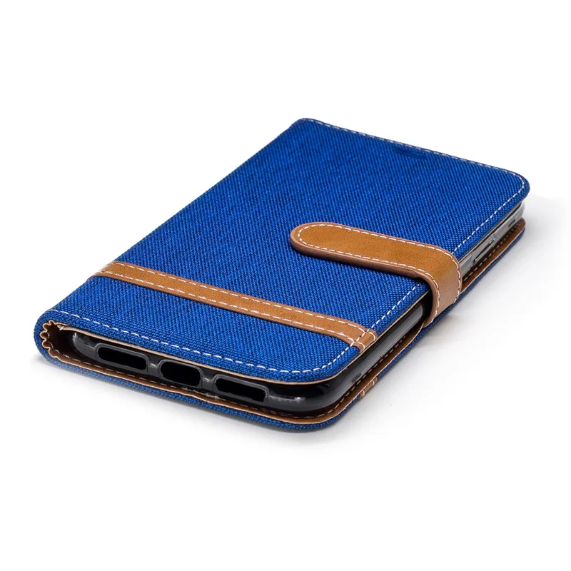 For iPhone XR 6.1 inch Assorted Color Jeans Cloth Wallet Stand Leather Mobile Shell - Baby Blue