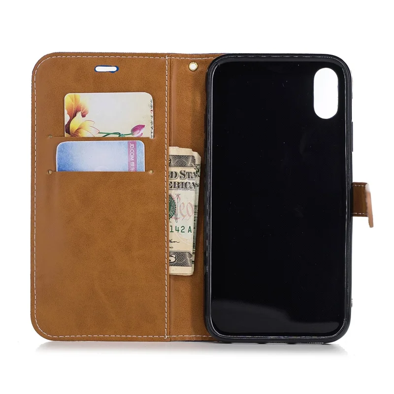For iPhone XR 6.1 inch Assorted Color Jeans Cloth Wallet Stand Leather Mobile Shell - Baby Blue