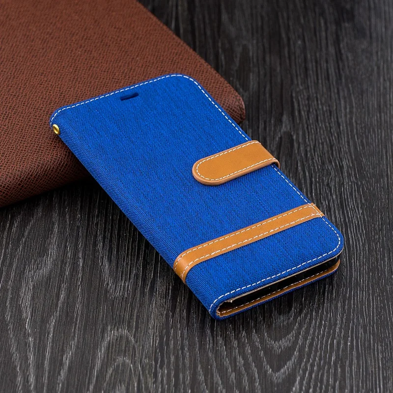 For iPhone XR 6.1 inch Assorted Color Jeans Cloth Wallet Stand Leather Mobile Shell - Baby Blue