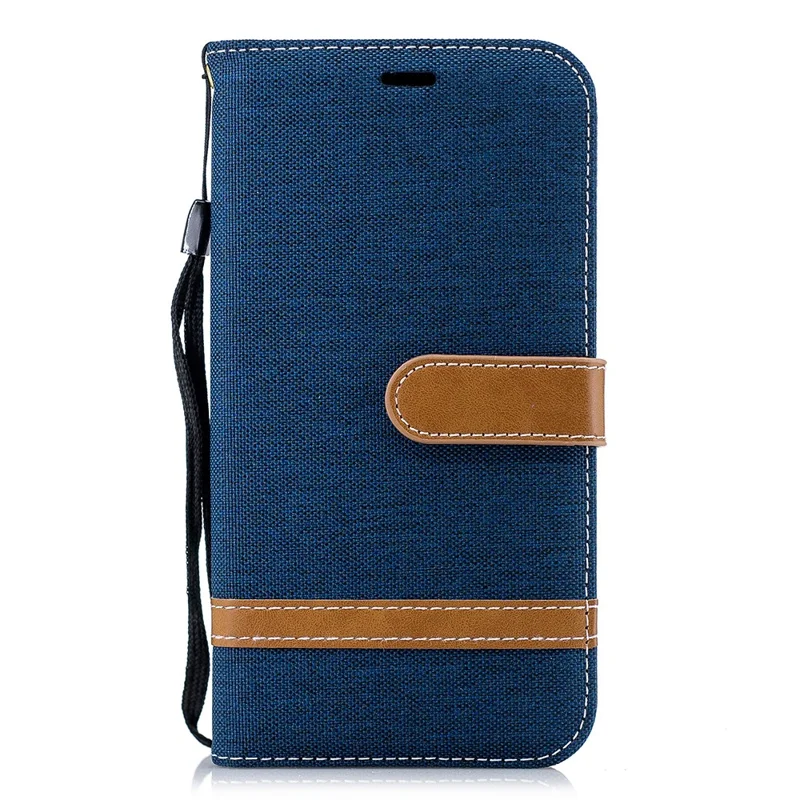 For iPhone XR 6.1 inch Assorted Color Jeans Cloth Wallet Stand Leather Case Protector - Dark Blue