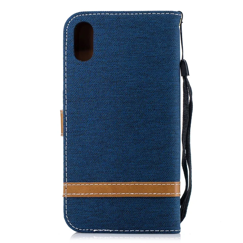 For iPhone XR 6.1 inch Assorted Color Jeans Cloth Wallet Stand Leather Case Protector - Dark Blue