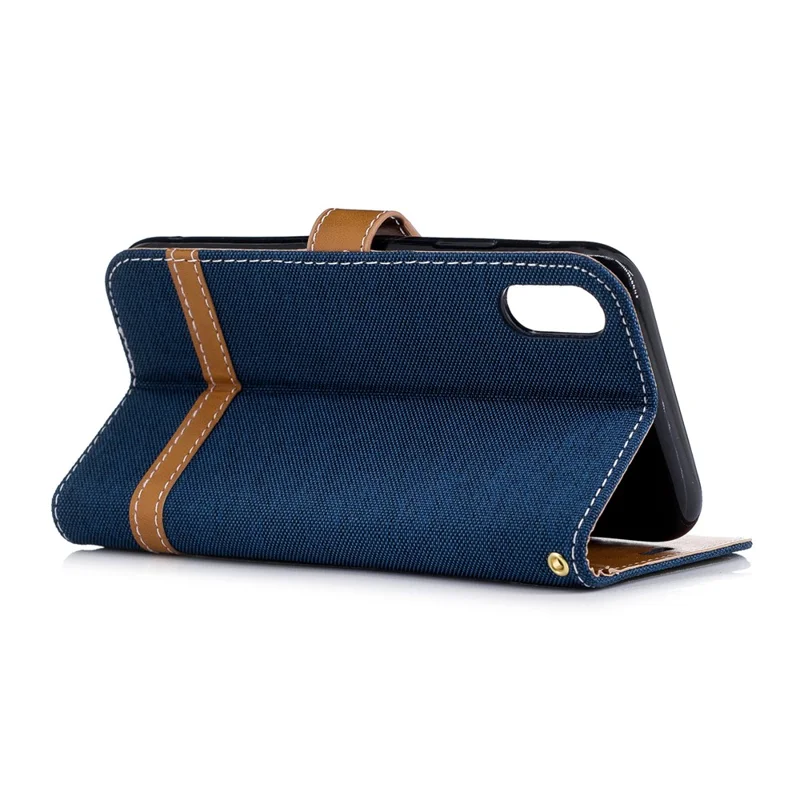 For iPhone XR 6.1 inch Assorted Color Jeans Cloth Wallet Stand Leather Case Protector - Dark Blue