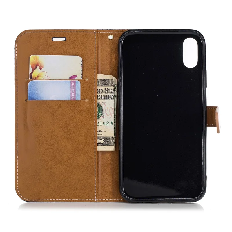 For iPhone XR 6.1 inch Assorted Color Jeans Cloth Wallet Stand Leather Case Protector - Dark Blue