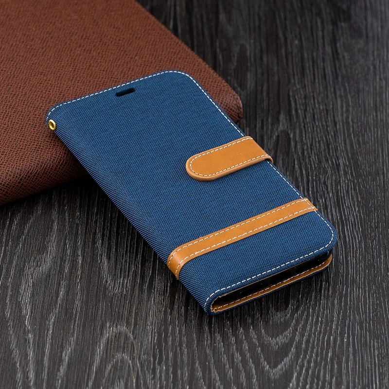 For iPhone XR 6.1 inch Assorted Color Jeans Cloth Wallet Stand Leather Case Protector - Dark Blue