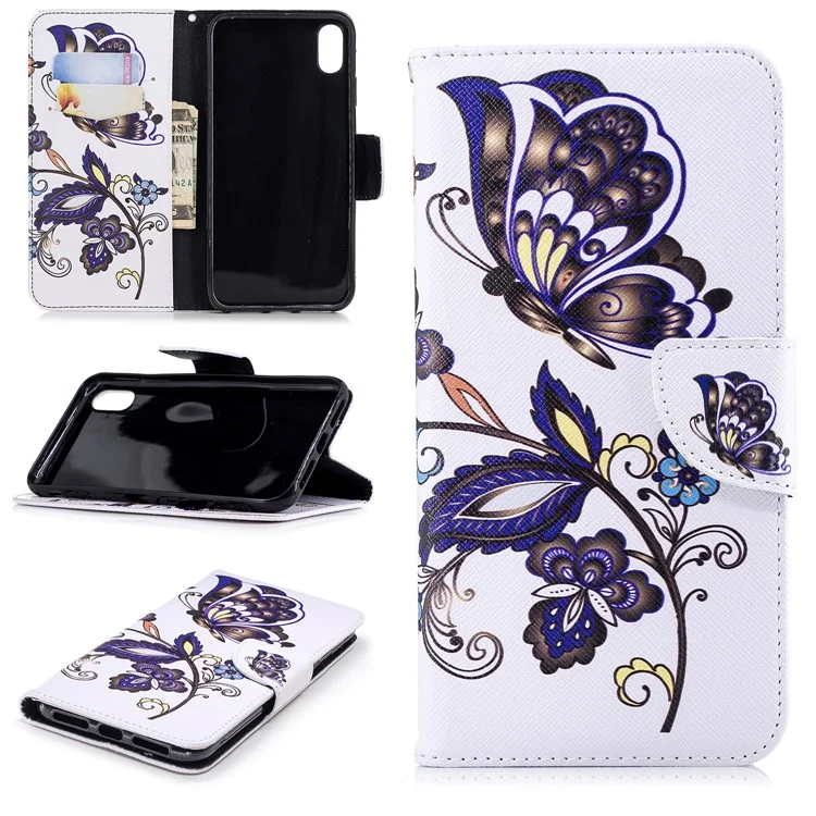 Pattern Printing Wallet Leather Flip Stand Phone Shell for iPhone 9 Plus - Butterfly and Flower