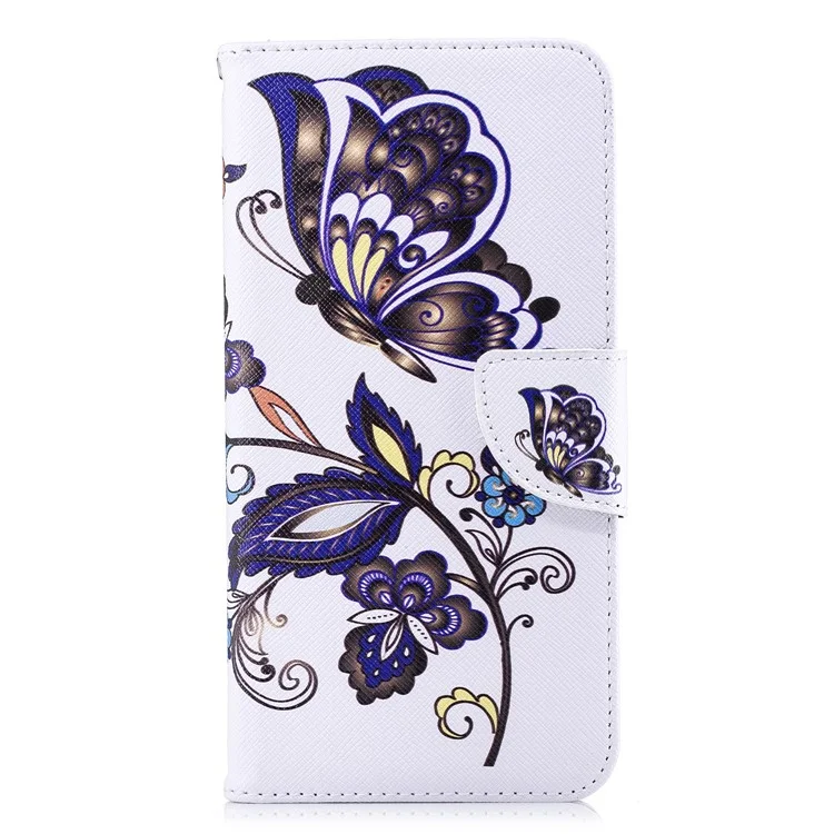 Pattern Printing Wallet Leather Flip Stand Phone Shell for iPhone 9 Plus - Butterfly and Flower