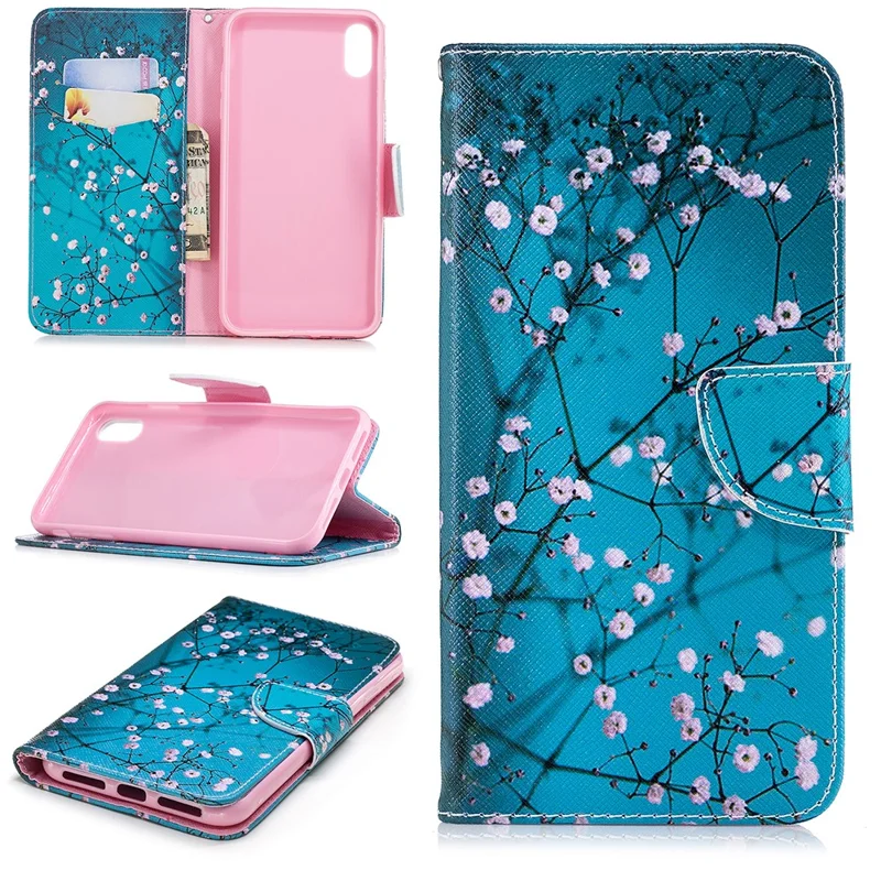 Pattern Printing PU Leather Wallet Stand Phone Cover Case for iPhone XS Max 6.5 inch - Tree with Flowers