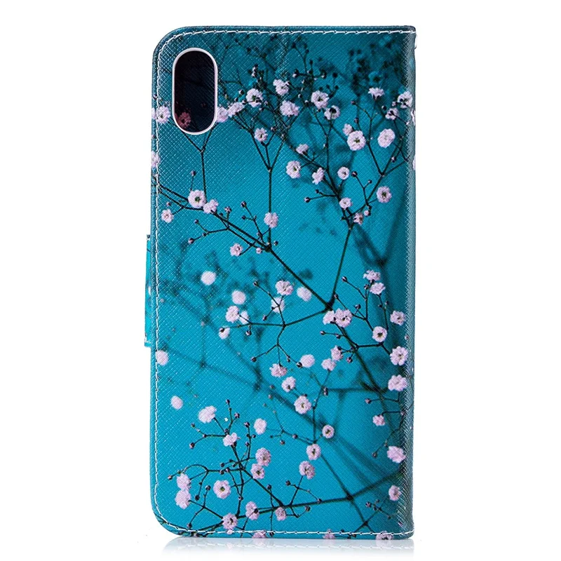 Pattern Printing PU Leather Wallet Stand Phone Cover Case for iPhone XS Max 6.5 inch - Tree with Flowers