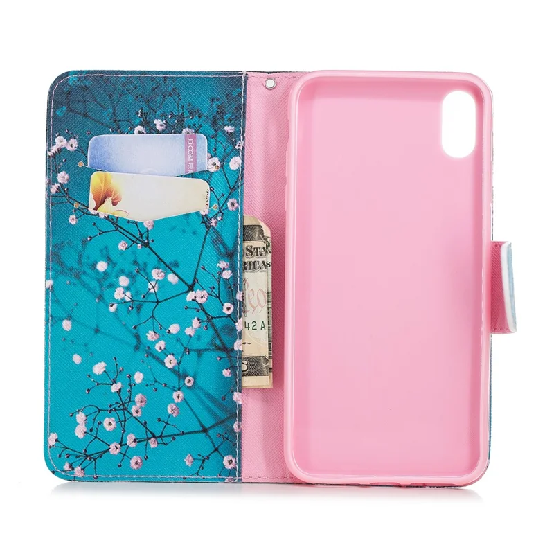 Pattern Printing PU Leather Wallet Stand Phone Cover Case for iPhone XS Max 6.5 inch - Tree with Flowers