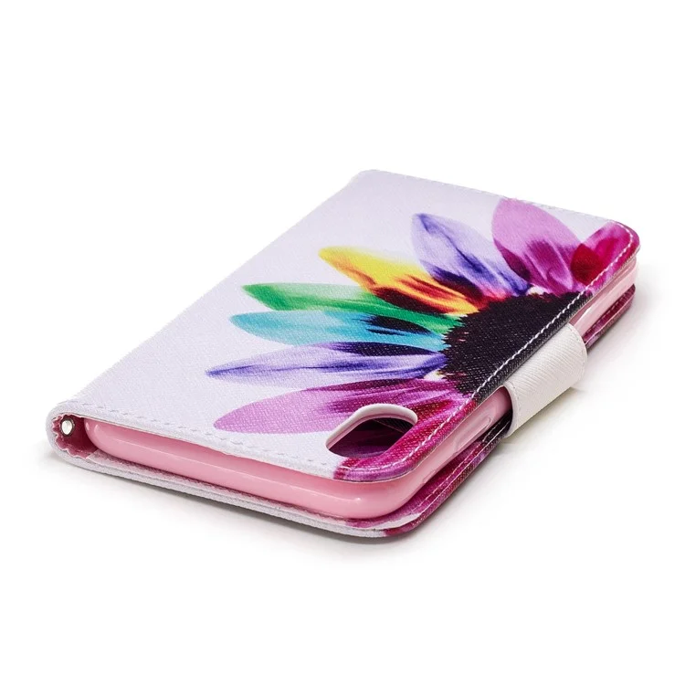 For iPhone XR 6.1 inch Pattern Printing PU Leather Folio Flip Phone Shell - Petals Pattern