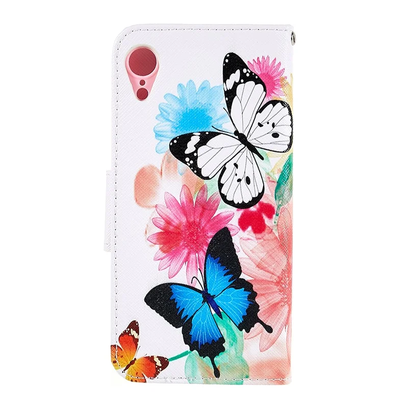 For iPhone XR 6.1 inch Pattern Printing PU Leather Case with Card Slots - Butterflies and Flowers