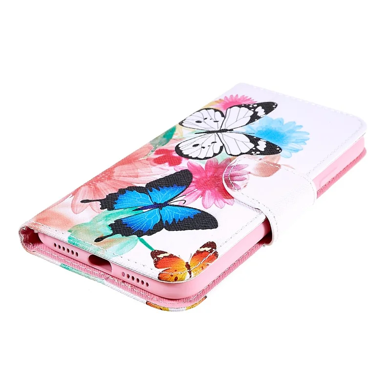 For iPhone XR 6.1 inch Pattern Printing PU Leather Case with Card Slots - Butterflies and Flowers