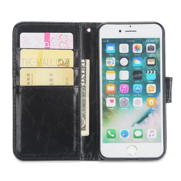 Crazy Horse Wallet Leather Protection Phone Casing for iPhone 8 / 7 4.7 inch - Black