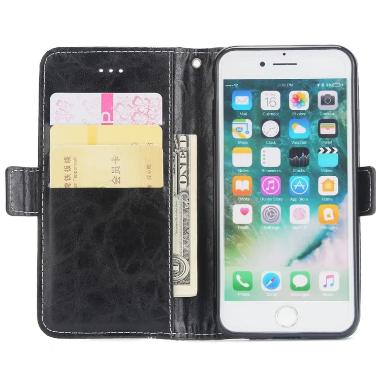 Retro Contrast Color Wallet Leather Stand Mobile Case for iPhone 8 / 7 4.7 inch - Black