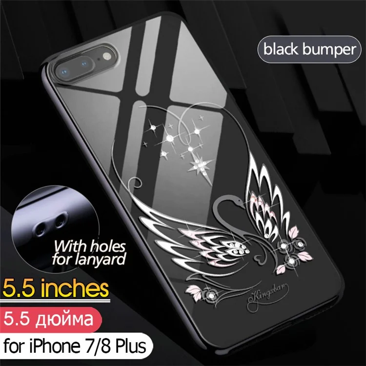 KINGXBAR Swan Series Authorized Swarovski Crystal Decoration Electroplated PC Hard Casing for iPhone 8 Plus / 7 Plus 5.5 inch - Black