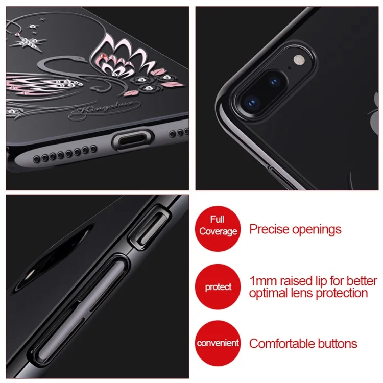 KINGXBAR Swan Series Authorized Swarovski Crystal Decoration Electroplated PC Hard Casing for iPhone 8 Plus / 7 Plus 5.5 inch - Black
