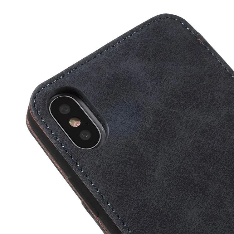 Retro Style Stand Card Holder PU Leather Cover for iPhone X - Grey