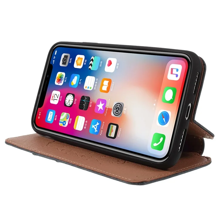 Retro Style Stand Card Holder PU Leather Cover for iPhone X - Grey