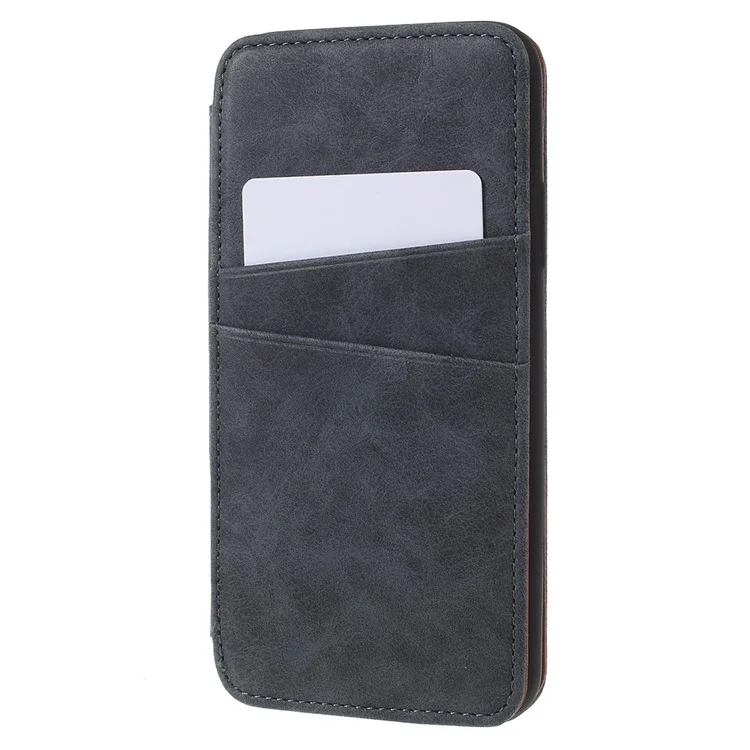 Retro Style Stand Card Holder PU Leather Cover for iPhone X - Grey