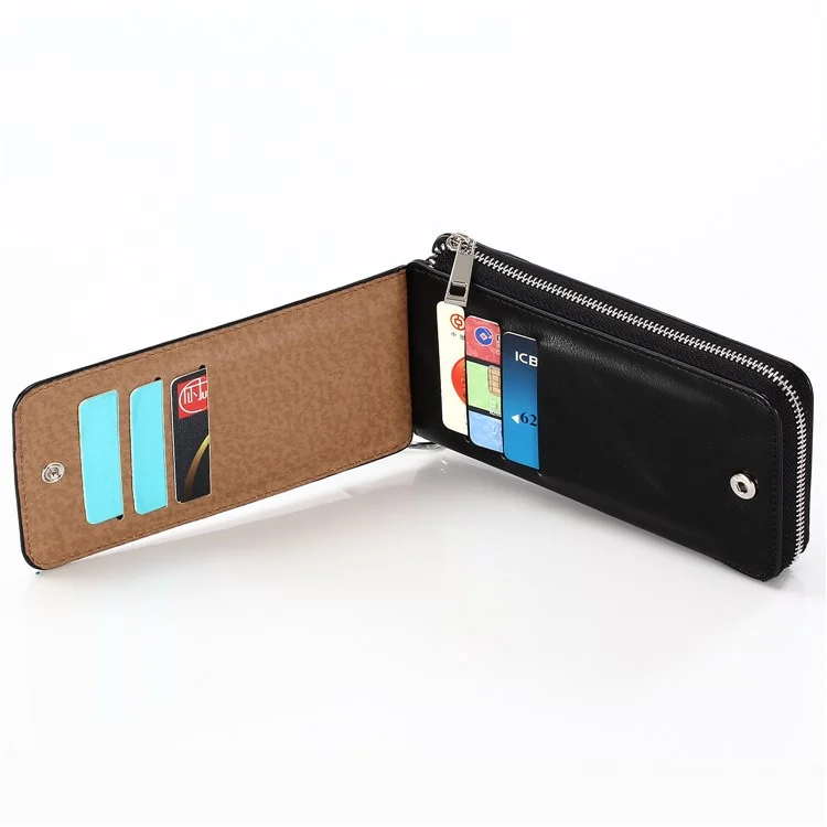 Detachable 2-in-1 Zippered Multi-slot Wallet Leather Case for iPhone X with Carabiner - Black