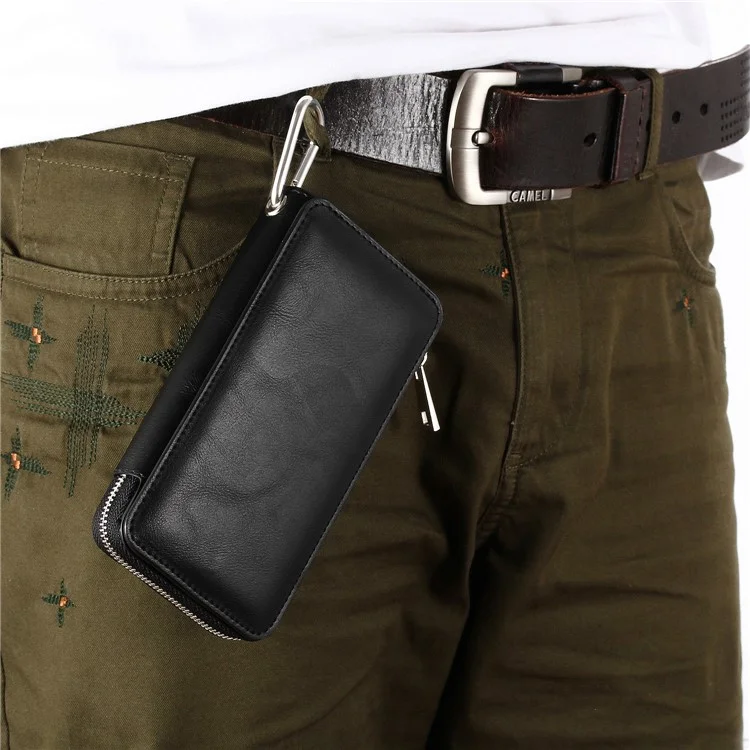 Detachable 2-in-1 Zippered Multi-slot Wallet Leather Case for iPhone X with Carabiner - Black