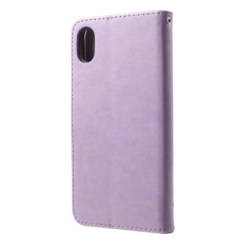 For iPhone XR 6.1 inch Imprint Butterfly Flower Wallet Stand Leather Mobile Shell - Light Purple