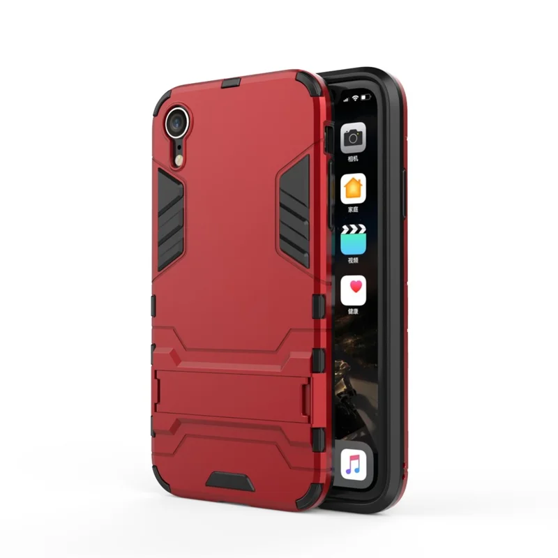 Cool Guard Plastic TPU Hybrid Cell Phone Case with Kickstand for iPhone XR 6.1 inch - Red