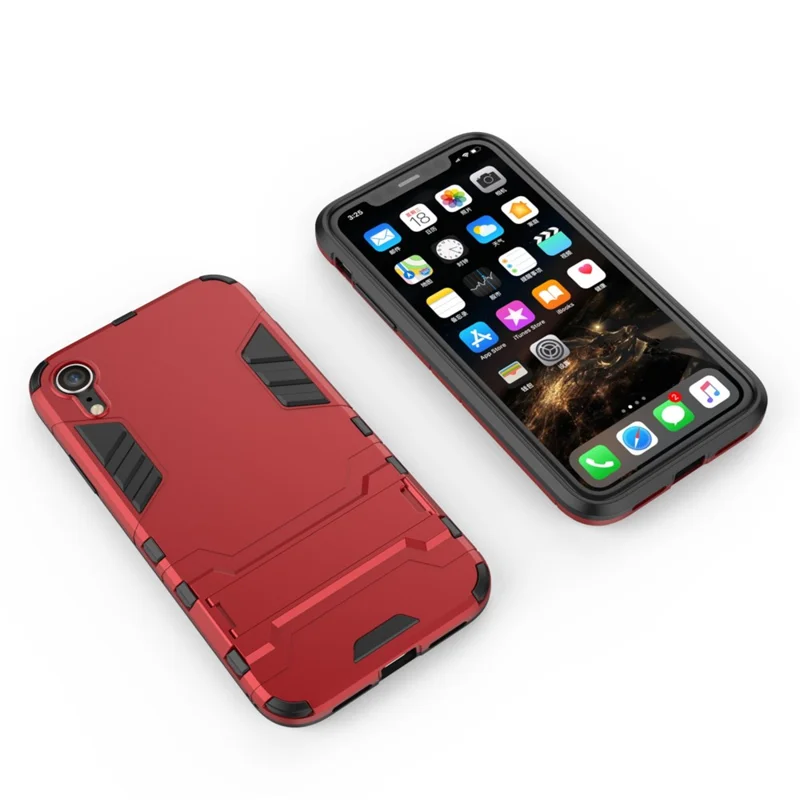 Cool Guard Plastic TPU Hybrid Cell Phone Case with Kickstand for iPhone XR 6.1 inch - Red