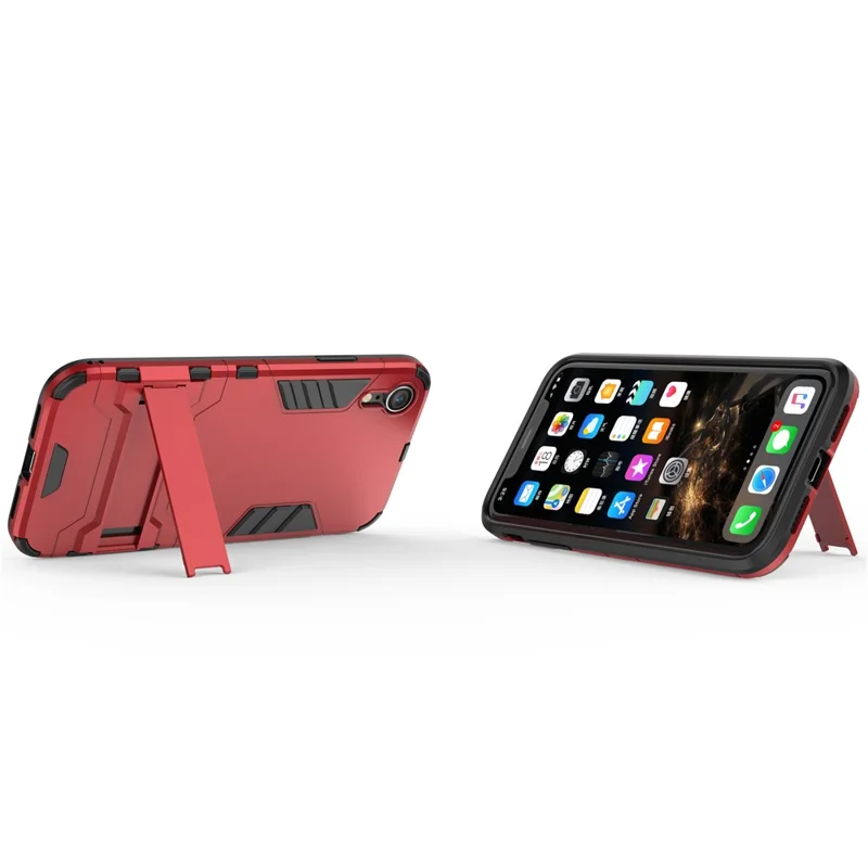 Cool Guard Plastic TPU Hybrid Cell Phone Case with Kickstand for iPhone XR 6.1 inch - Red