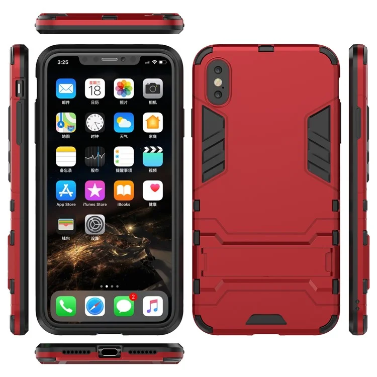 Plastic + TPU Combo Case with Kickstand for iPhone XS Max 6.5 inch - Red