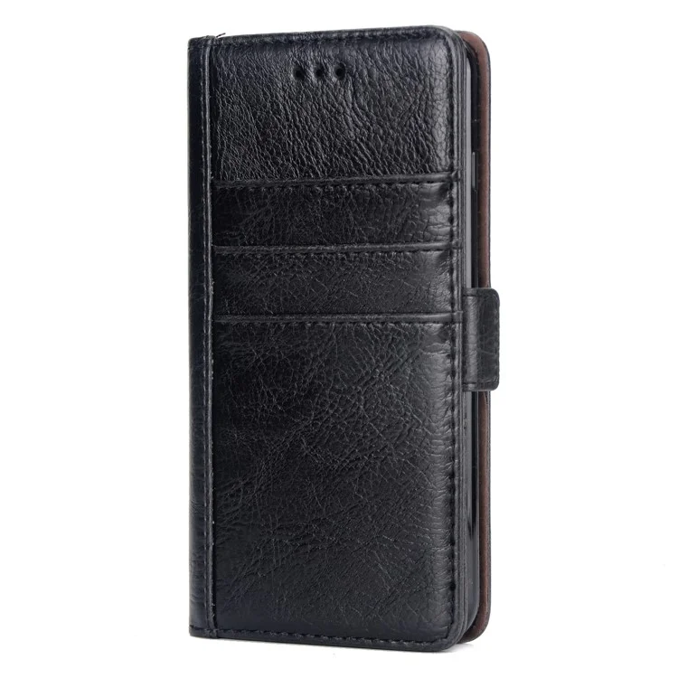 Genuine Leather Wallet Stand Mobile Phone Cover for iPhone 8 Plus / 7 Plus 5.5 inch - Black