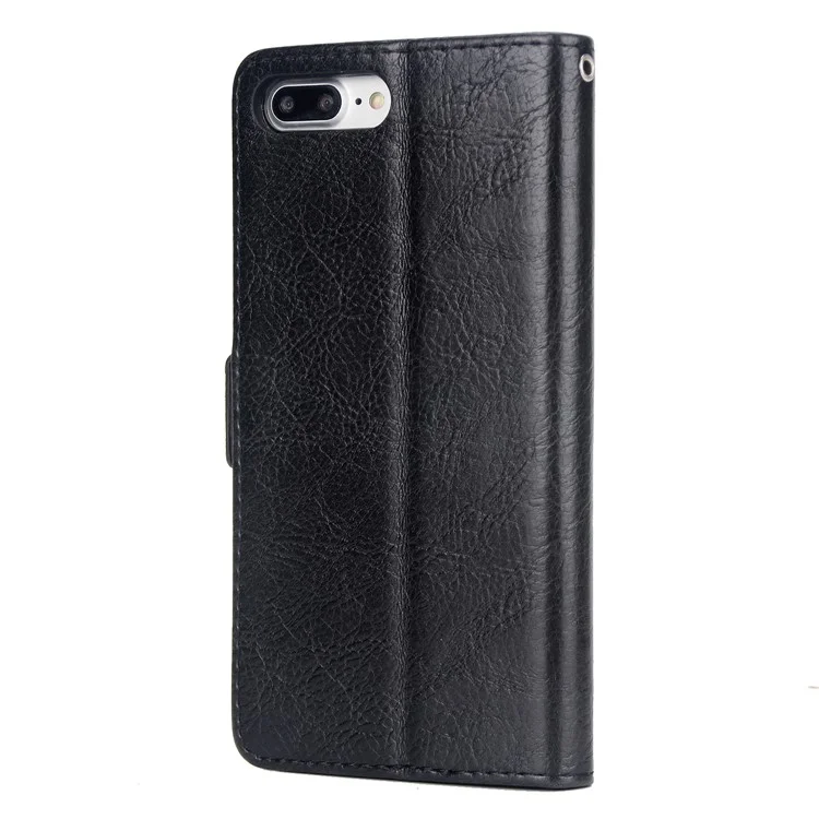 Genuine Leather Wallet Stand Mobile Phone Cover for iPhone 8 Plus / 7 Plus 5.5 inch - Black