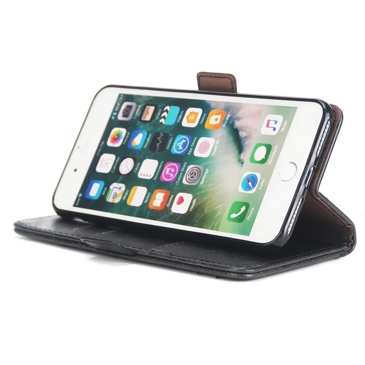 Genuine Leather Wallet Stand Mobile Phone Cover for iPhone 8 Plus / 7 Plus 5.5 inch - Black