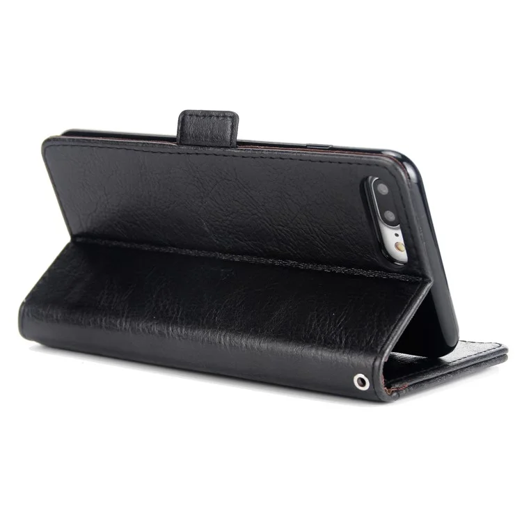 Genuine Leather Wallet Stand Mobile Phone Cover for iPhone 8 Plus / 7 Plus 5.5 inch - Black