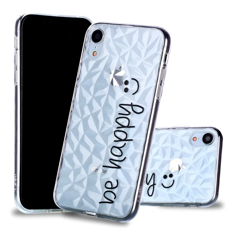 For iPhone 9 Embossed Flower Pattern 3D Diamond Surface TPU Mobile Casing - Be Happy