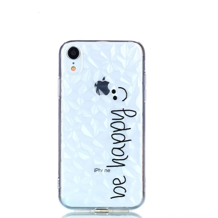 For iPhone 9 Embossed Flower Pattern 3D Diamond Surface TPU Mobile Casing - Be Happy