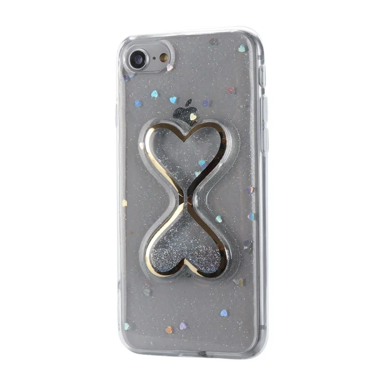 For iPhone 8 / 7 Glittery Powder Dynamic Double-heart Quicksand Epoxy PC TPU Hybrid Case - Blue