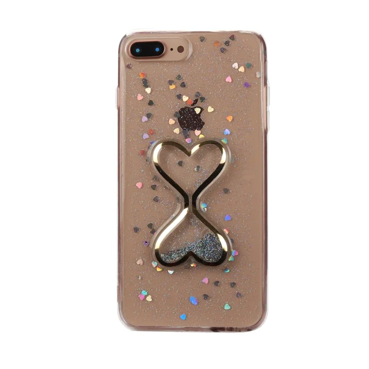 For iPhone 8 Plus / 7 Plus Dynamic Glittery Powder Double-heart Quicksand Epoxy PC TPU Combo Phone Case - Blue