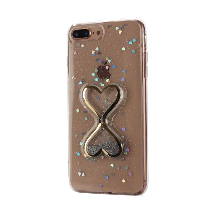 For iPhone 8 Plus / 7 Plus Dynamic Glittery Powder Double-heart Quicksand Epoxy PC TPU Combo Phone Case - Blue