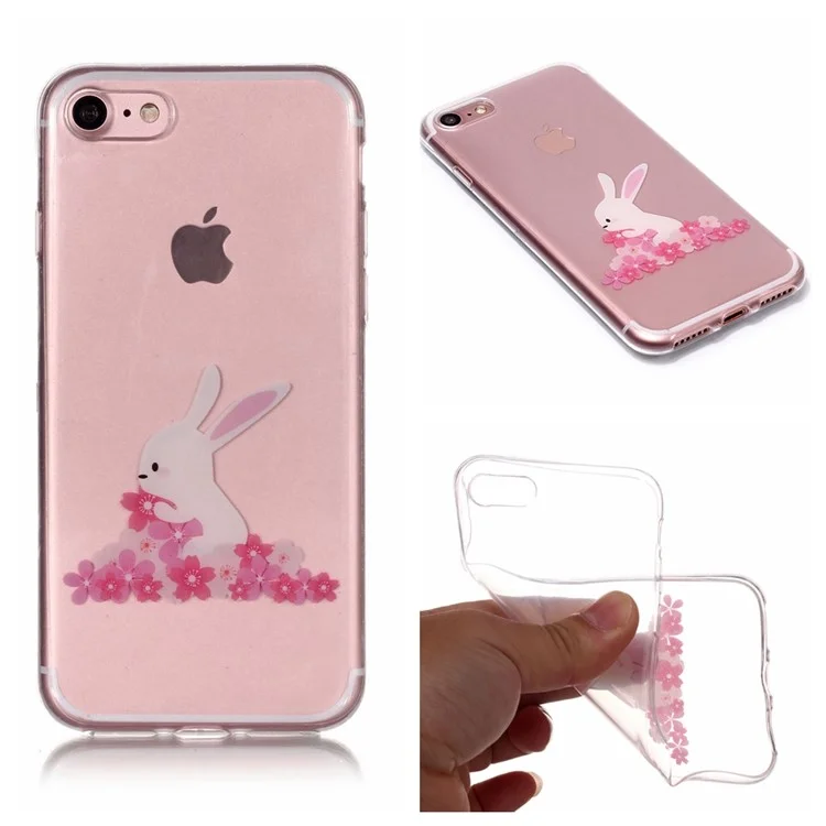Pattern Printing IMD Soft TPU Casing for iPhone 8/7 4.7 inch - Rabbit and Flower