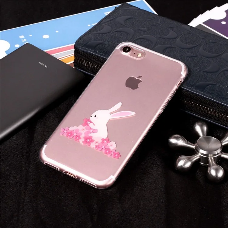 Pattern Printing IMD Soft TPU Casing for iPhone 8/7 4.7 inch - Rabbit and Flower